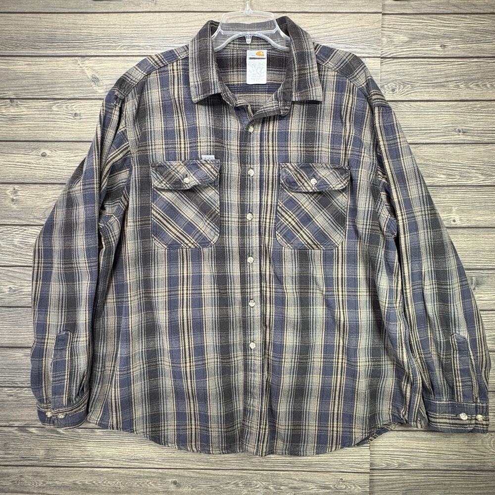 VTG Carhartt Plaid Heavy Flannel Button Up Shirt Mens 2XL 90s Lumberjack USA